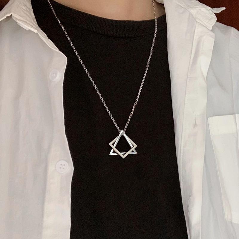 Hip Hop Black Silver Alloy Triangle Fashion 1Pc Men Women Modern Geometric Stacking Square Pendant Necklace Couple Necklace Unisex  Jewelry Accessory