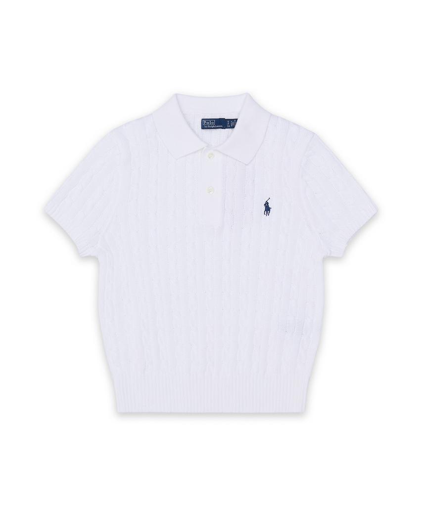 POLO RALPH LAUREN Cable Knit Cotton Crop Polo Shirt - White