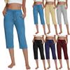 Women's Casual Solid Color Pocket Straight Leg Sports Capris Loose Cropped Pants