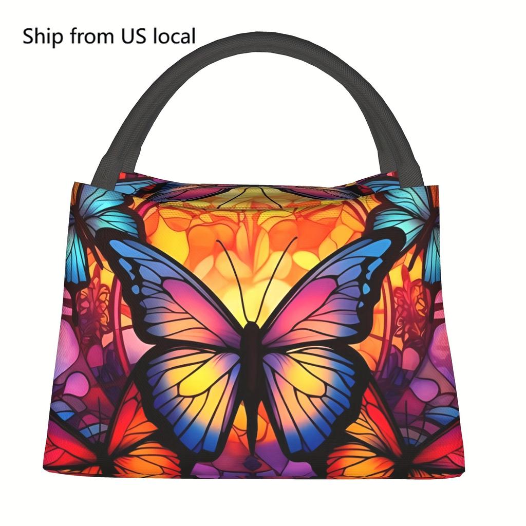 1pc Vibrant Butterfly Print Insulated Lunch Bag - Reusable Refrigerated Cooler Tote for Camping, Beach, Office & Outdoor, Durabl