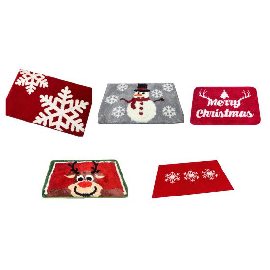 Christmas Bathroom Rug Xmas Snowflake Door Mat Flannel Floor Mat Absorbent Non-Slip Bath Mat for Xmas Home Decor