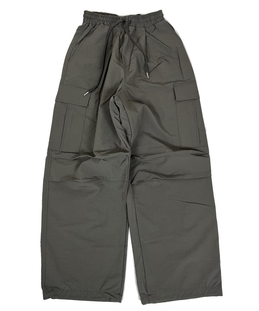 SK8ER ROCK Knee Tuck Cargo Nylon Wide Pants Dimgray