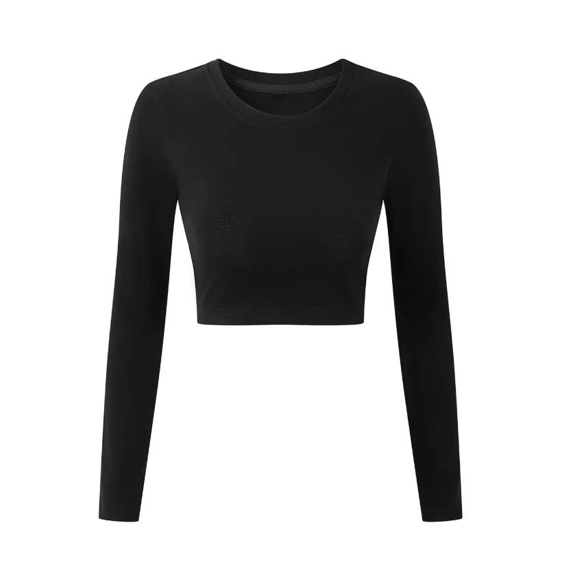 Off-the-button long-sleeved T-shirt women's summer new American Spice Girl solid-color crew-neck bottoming top