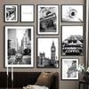 Modern London City Landmark Landscape Wall Art Canvas Painting Black White Poster Big Ben Bus Dandelion Pictures Home Room Decor