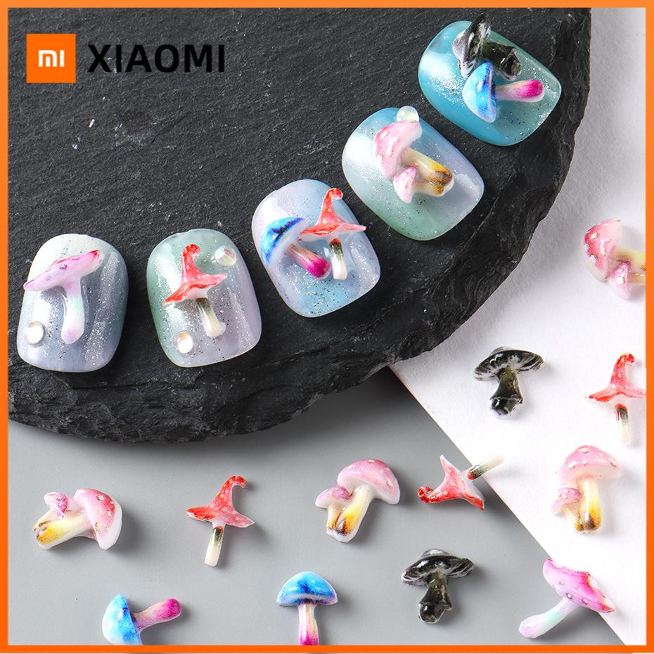 Xiaomi 20/50pcs Cute Mushroom Nail Charms Kawaii 3D Mushroom Flatback Nail Art Jewelry Summer Nail Art Decorations Manicure Accessories