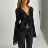 Women's Sexy Chiffon Blouse - Sheer, Slimming, Ruffle Bell Sleeves