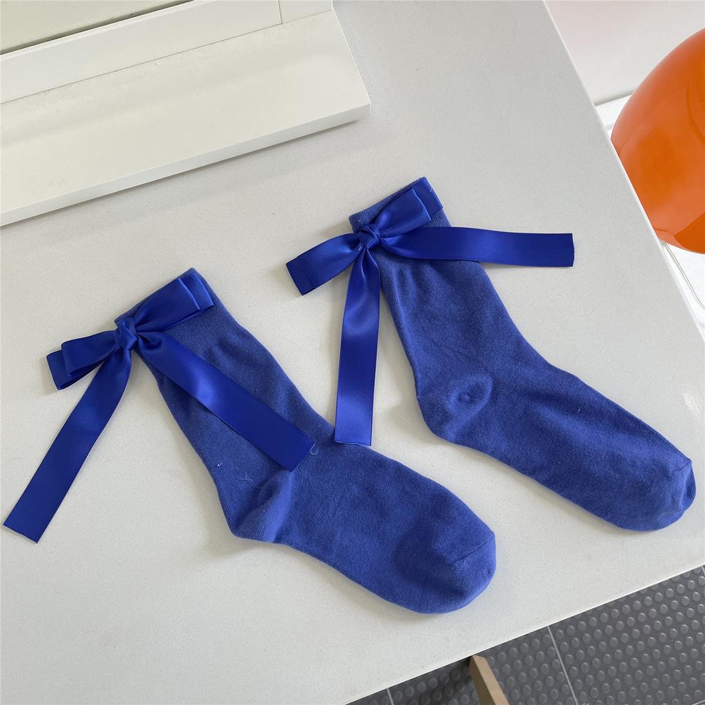 New Handmade Socks Lolita Cute Bow Cotton Mid Calf Women's Socks