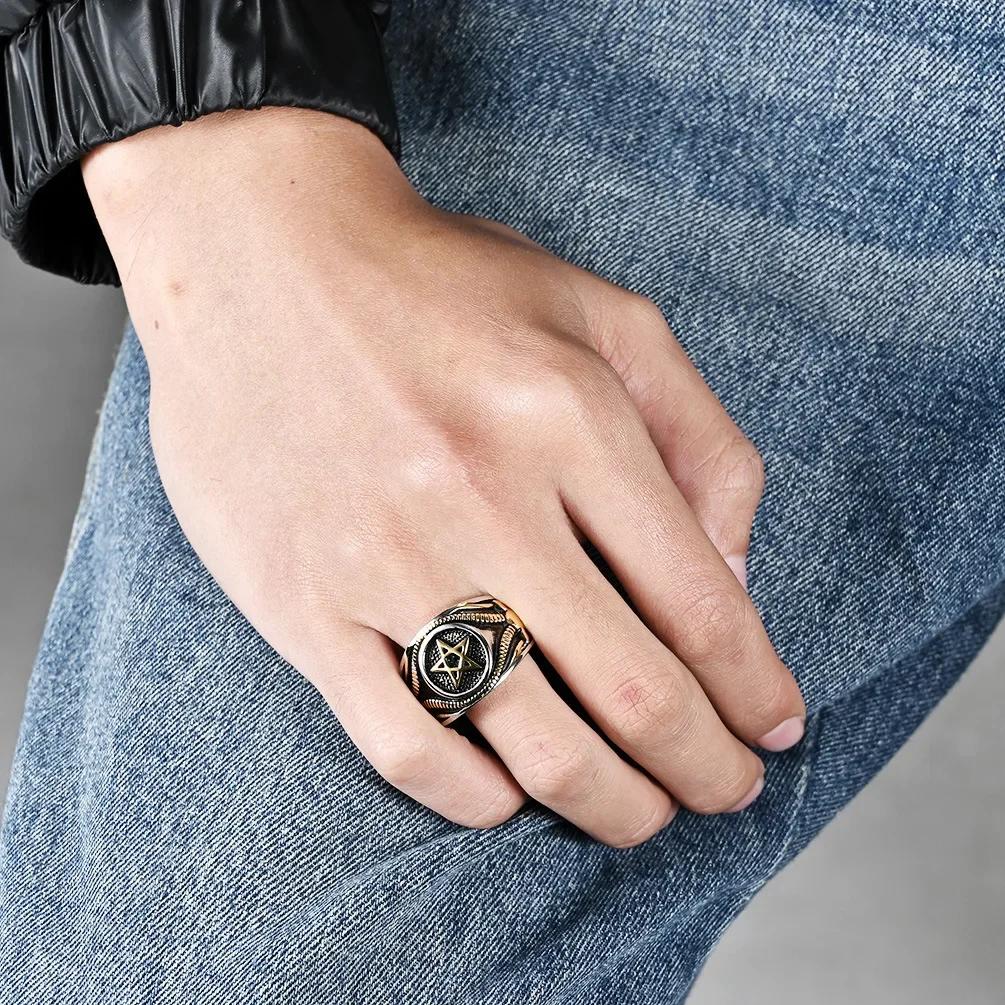 New Vintage Satanic Goat Pentagram Stainless Steel Ring for Men Party Jewelry