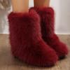 Fashion New Women's Winter Snow Boots Outdoor Luxury Furry Faux Fox Fur New Fashion Boots WomanPlush Warm Platform Shoes  Bottes