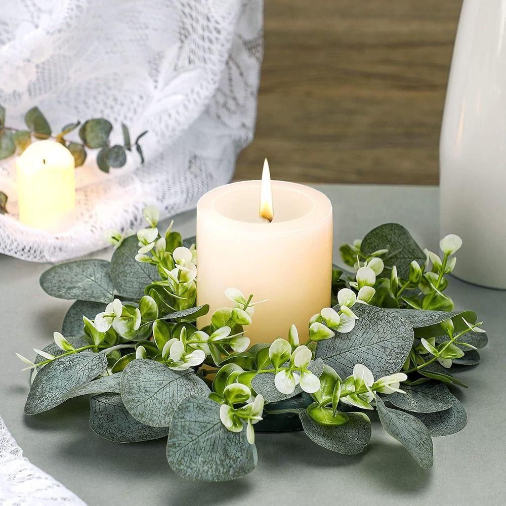 Multicolor Artificial Eucalyptus Wreath Faux Greenery Desktop Candle Ornament Porch Wall