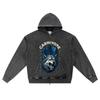 DTG Print Knitted Denim Zip-Up Hoodie Carnivore Brother Print Zipper Hoodies
