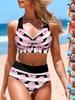 New Summer Women's Tank Top Triangle Shorts Two Piece Swimsuit Pink Plum Blossom Sexy Holiday Beach Set S-6XL