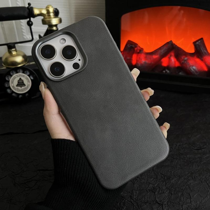 Винтажный кожаный чехол для телефона Magsafe Slim для iPhone 16 Pro Max 15 Pro 14 13 однотонный ударопрочный жесткий чехол-бампер из поликарбоната с магнитом