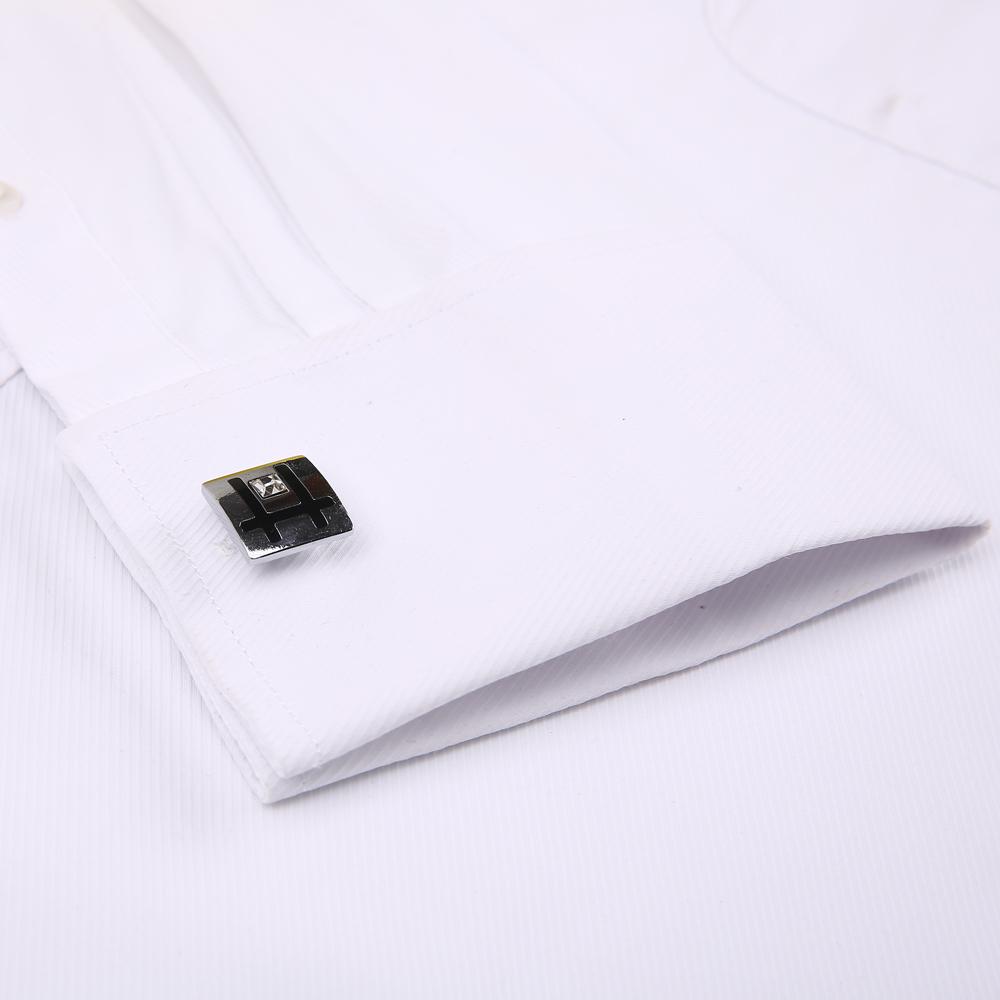 Men's Elegant French Cuff Spread Collar Striped Dress Shirt with Chest Pocket for Formal Business Wedding, Free Metal Cufflinks Included