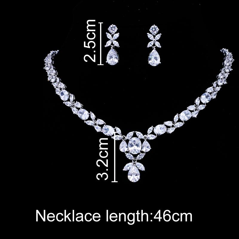 Emmaya классические хрустальные свадебные комплекты ювелирных изделий для женщин, прозрачный кубический циркон, ожерелье, серьги, комплект свадебных украшений для помолвки