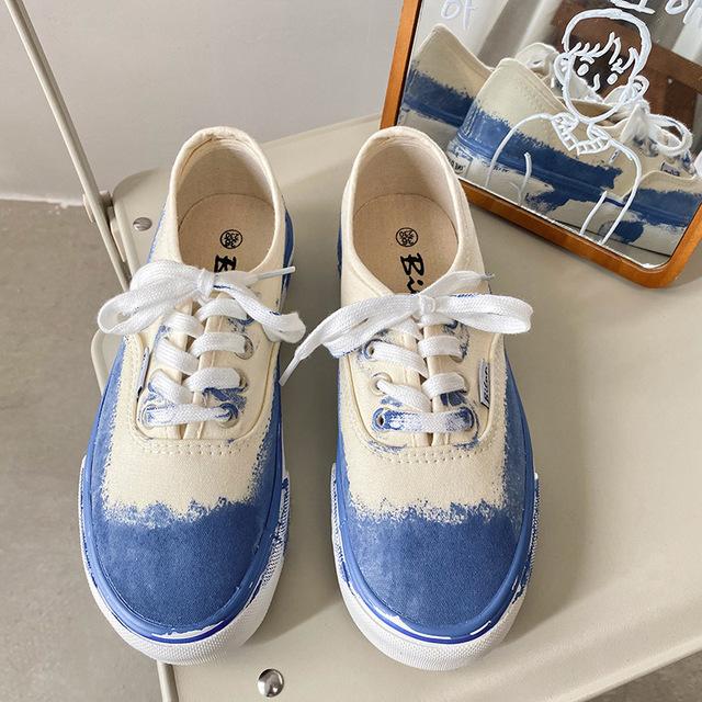 Летние разноцветные японские туфли с граффити в стиле ретро, ​​масляной краской, чернилами, парусиновые туфли, студентки, универсальные кроссовки