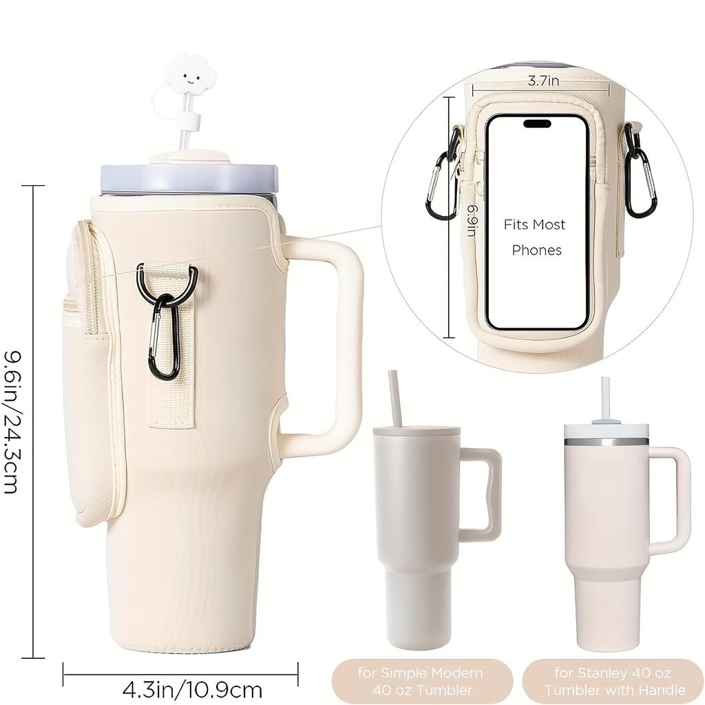 Сумка-переноска для бутылки с водой с карманом для телефона для стакана Stanley 40/30 унций, неопреновый чехол-держатель для бутылки с водой с регулируемым ремешком, Bollus