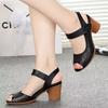 Medium Shoes Spring and Summer Medium Heel Thick Heel Hollow Women's Sandals Velcro Solid Color Retro Simple Fish Mouth Shoes
