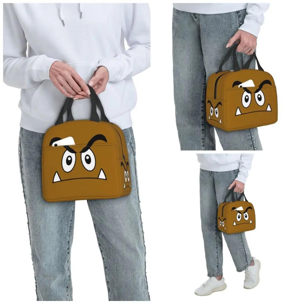 Cartoon Game Brown Goomba Face Insulated Lunch Bag for Women Office Cooler Thermal Food Box Tote Leakproof Lunch Boxes Container