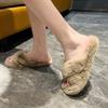 2024 Winter Women Home Indoor Casual Slippers Female Flip Flops Fluffy Shoes Cross Design Slides Ladies Soft Warm Plush Slipper
