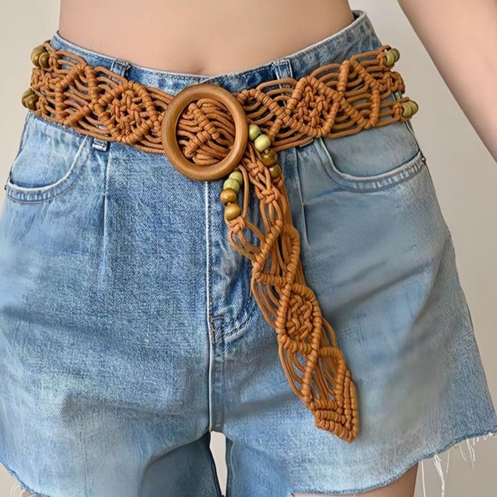 Retro Weave Belt Wax Rope Waist Rope Casual Bohemian Style Belt Jeans Decorative