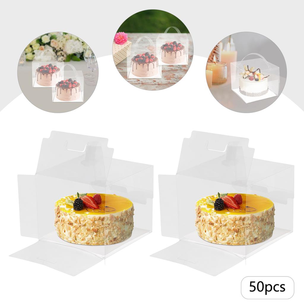 50Pcs Disposable Clear Cake Boxes with Lids, 6x6inch Food-Grade PET Plastic Bakery Packaging for Cake Cookie Pastry