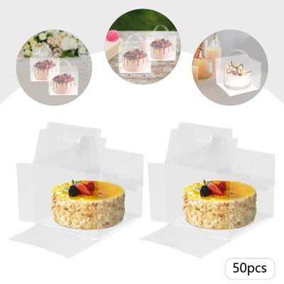 50 шт. Одноразовые прозрачные коробки для торта с крышками, 6x6 дюймов, пищевой ПЭТ-пластик, упаковка для выпечки для торта, печенья, пирожных