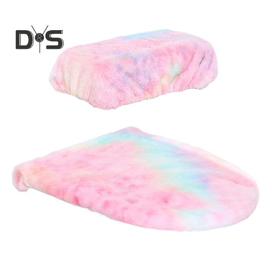 Мягкий плюшевый чехол для унитаза, набор с эластичными краями радужного цвета, легко подгоняемый чехол для унитаза, декор для ванной комнаты