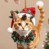Yousheng Christmas Cat Pendant 2D Acrylic Hanging Ornament Santa Hat Cat Car Rearview Mirror Charm Tree Decoration Gift for Cat Lovers
