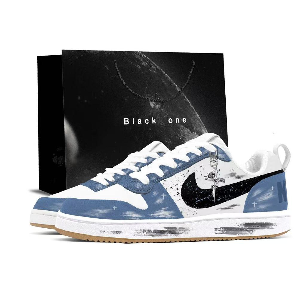Nike Court Borough Cerulean Edge Abrasion Resistant Lightweight Wear resistant And Lightweight Low top Skateboard Shoes 844881-100(Team93--SBOX )