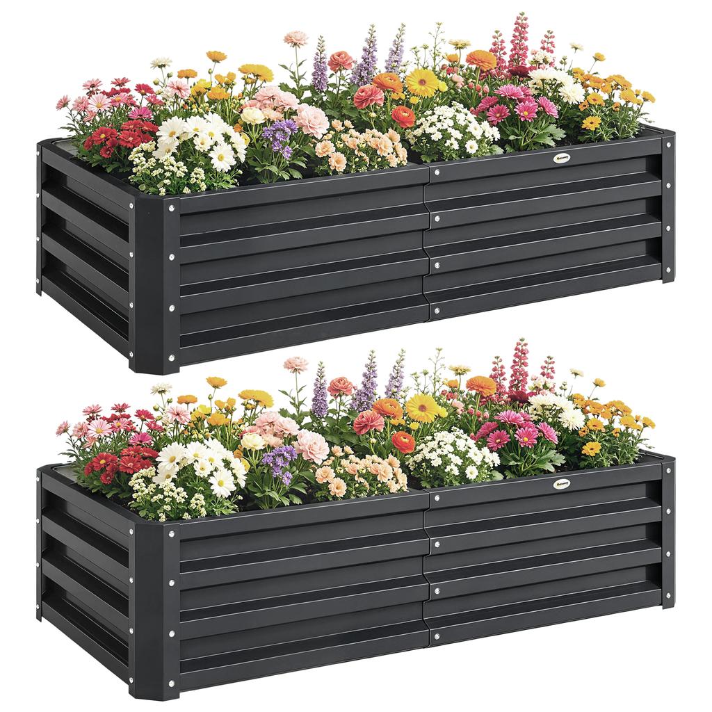 Set of 2 Raised Beds for Garden, Galvanised Outdoor Planters for Herbs Vegetables, Use for Patio Balcony, Grey