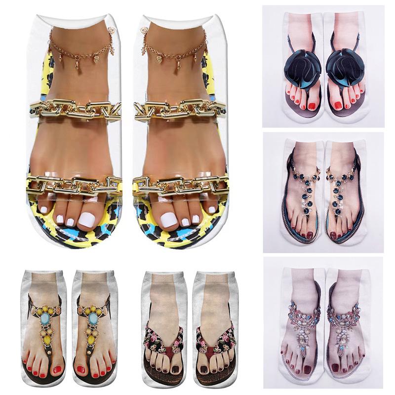 Симпатичные 3D носки со следами, женские кавайные хлопковые носки до щиколотки для девочек