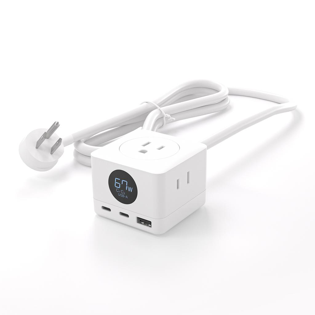 67W 6-в-1 Удлинитель с 2 * + 1 * портом быстрой зарядки USB-A и 3* выходными разъемами AC типа US С сертификатами TUV US, FCC, VI