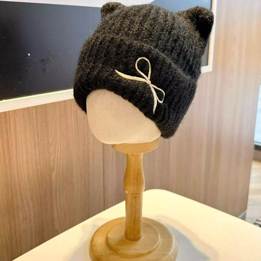 Thickened Cat Ear Beanie Windproof Knitted Skullies Soft Knitted Woolen Hat Ladies