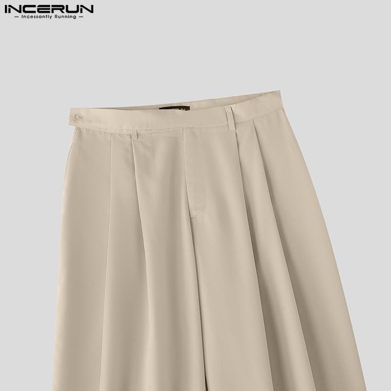 INCERUN Мужские повседневные брюки с высокой талией на молнии и длинными широкими штанинами