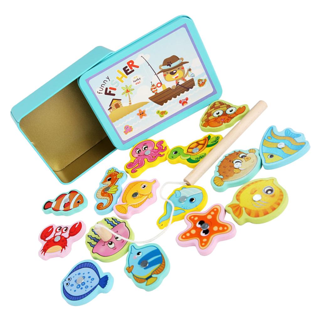 Magnetic Fishing Game Wooden Lightweight Bright Colors Easy Catch Baby Fishing Toy