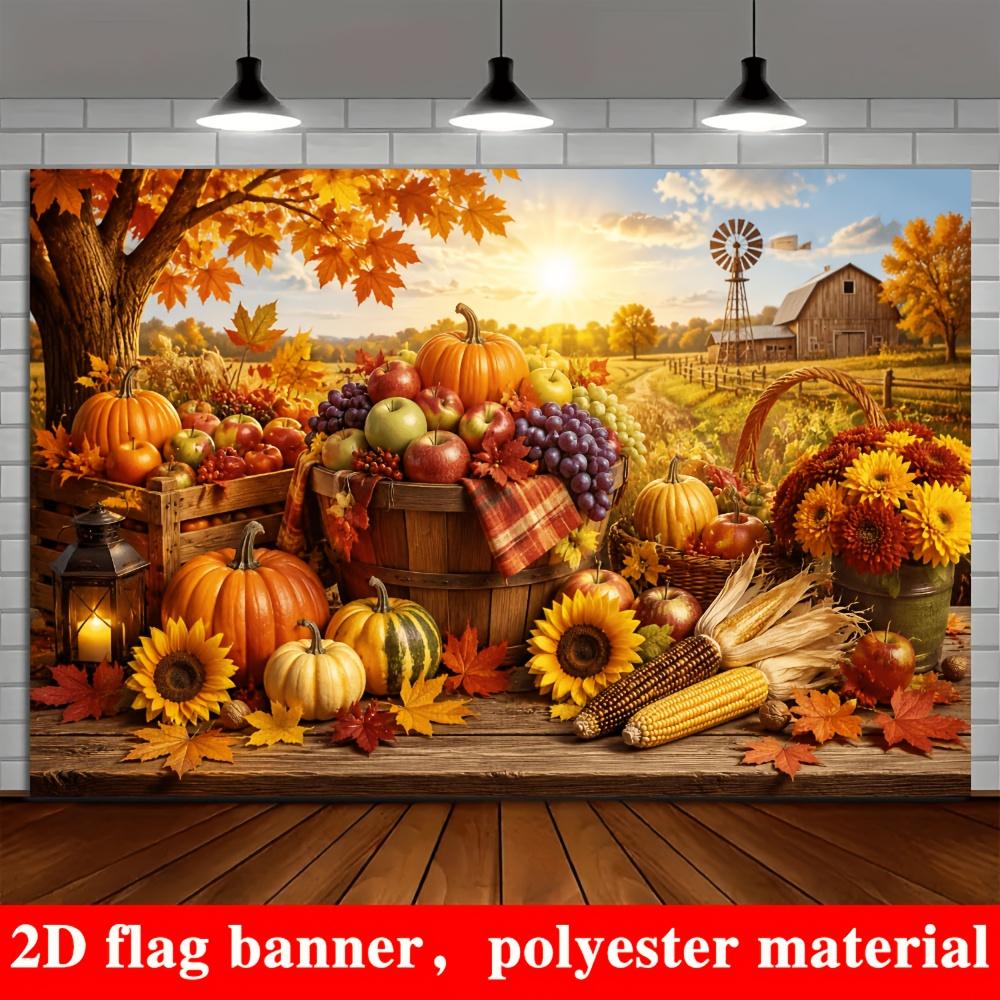 - 1 piece of 2D flag. Autumn Harvest theme background fabric, depicting the scene of farm harvest.zyc