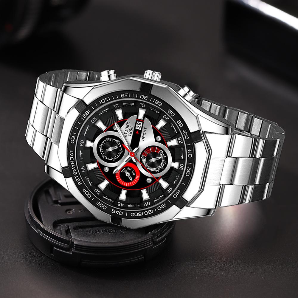 Новый календарь Мужские кварцевые часы Деловые спортивные мужские часы Часы из нержавеющей стали Мужские часы со стальным браслетом Студенческие часы