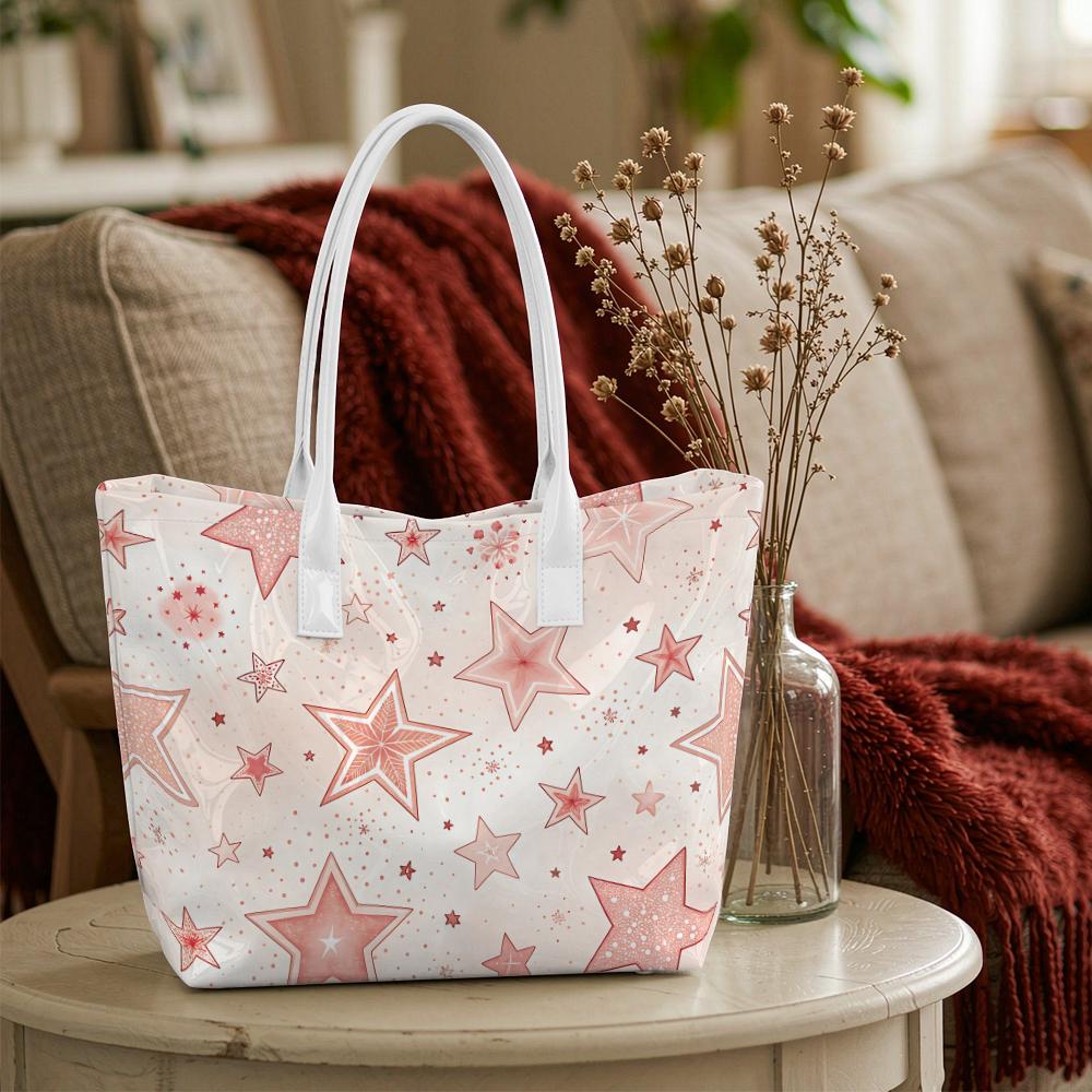 Pink Star Pattern Tote Bag Fashion Casual Large Capacity Daily Portable Top Handle Handbag