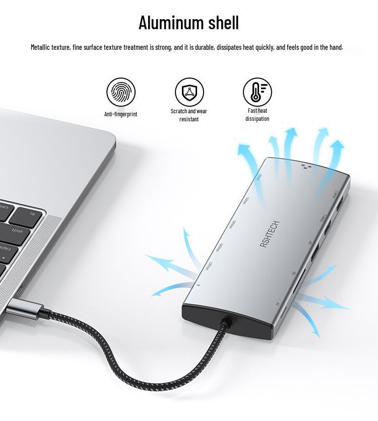 12-в-1 док-станция Type-C с двойным HDMI, DP, концентратором 3.0 и Ethernet RJ45 для тройного дисплея