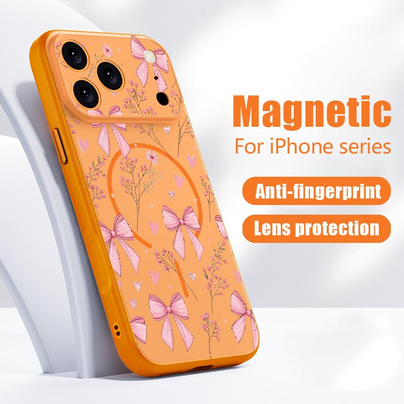 Pink Bowknots Floral Pattern For iPhone 17 Pro Max Funda iPhone 16 15 14 13 Pro Max Skin Feeling Magnetic For Magsafe Shockproof Bumper Cover