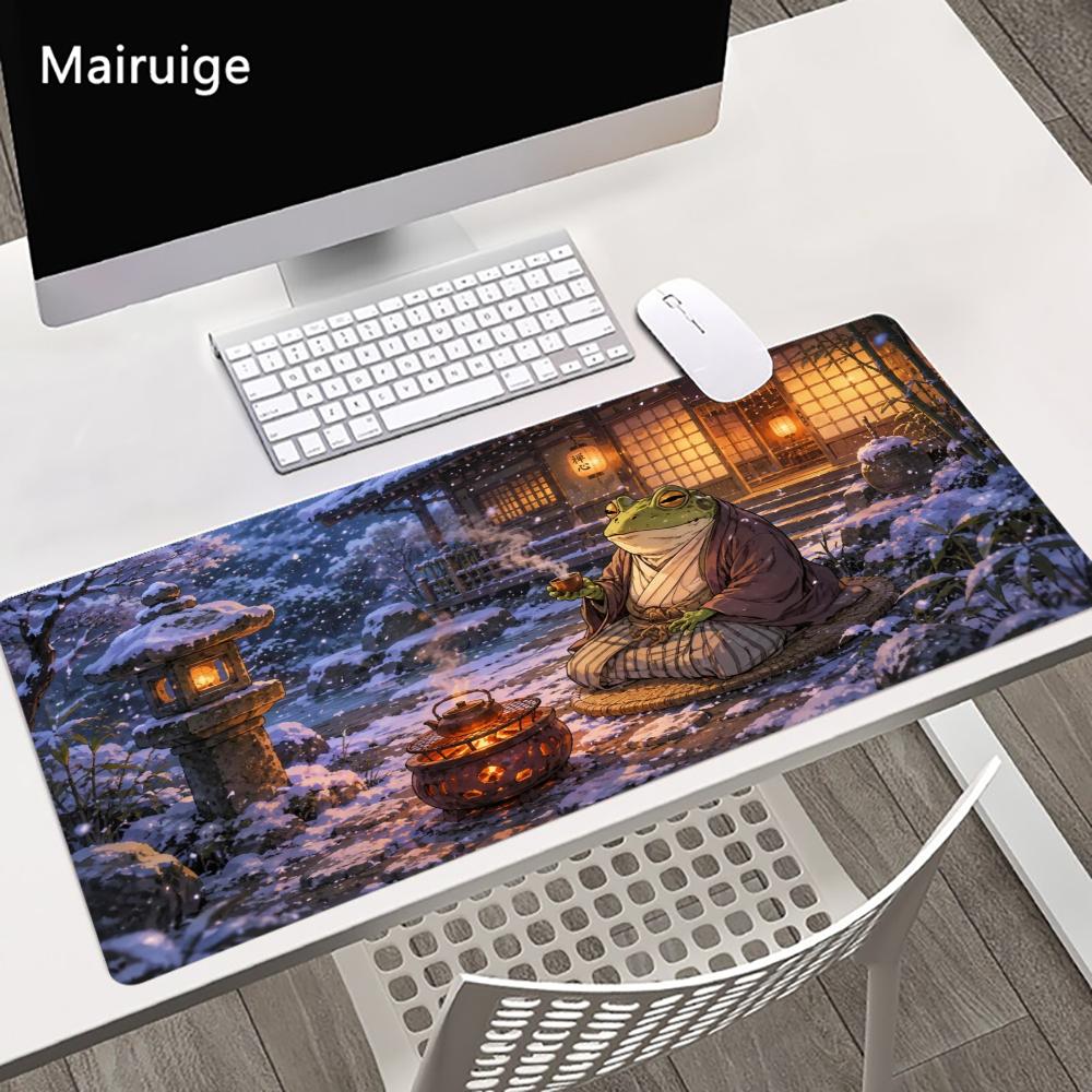 Frog Samurai Big Large Size Anti-slip Rubber Mouse Pad Gaming Desk Mat Keyboard Mat For Office Home Computer Stitched Edge