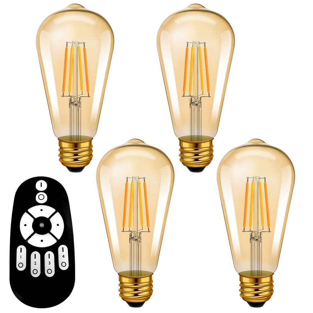 ANWIO Filament Bulbs, LED Edison Bulbs, 600LM, 60W Equivalent, E26 Base, Remote Control Included, Set of 4, Brown, Stepless Dimming, Wide Beam