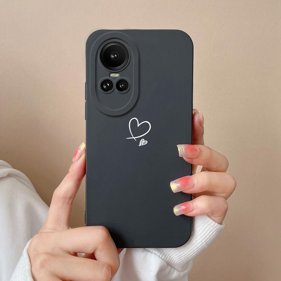 For Oppo Reno10 Pro 5G 8T 5 6 7 8 Lite Pro Phone Case Cover Fashion Camera Protection Liquid Soft Silicone Square Shell Love Heart For Oppo Bumper