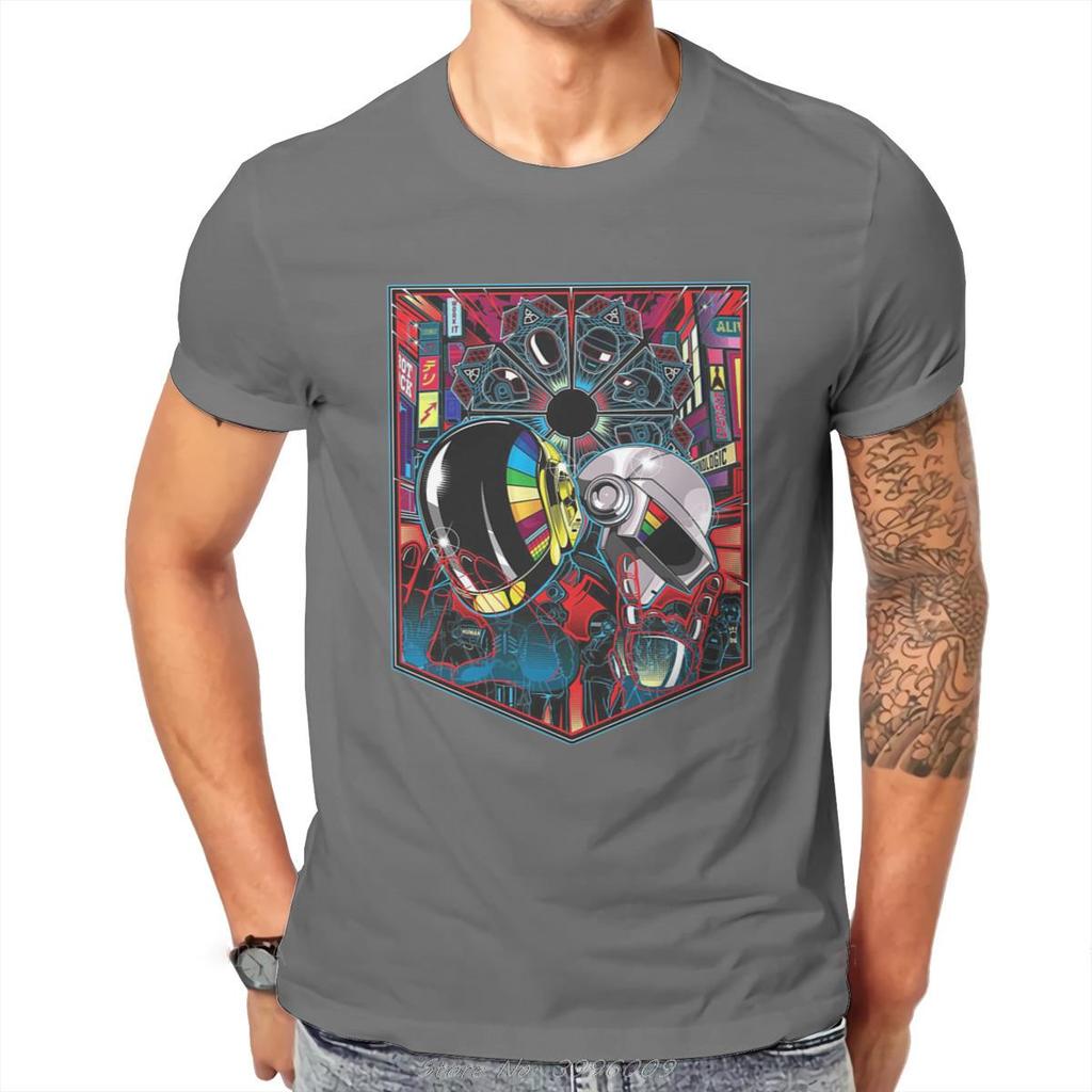 Daft Punk Electronic Music Band Duo Neon Helmet Tshirt Harajuku Gothic Men's Tshirts Tops Oversized Cotton O-neck T Shirt