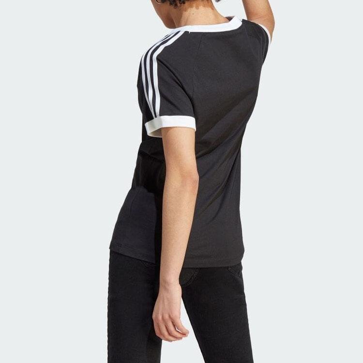 Adidas Женская футболка с короткими рукавами и тремя полосками в виде трилистника Originals, черные IK4051
