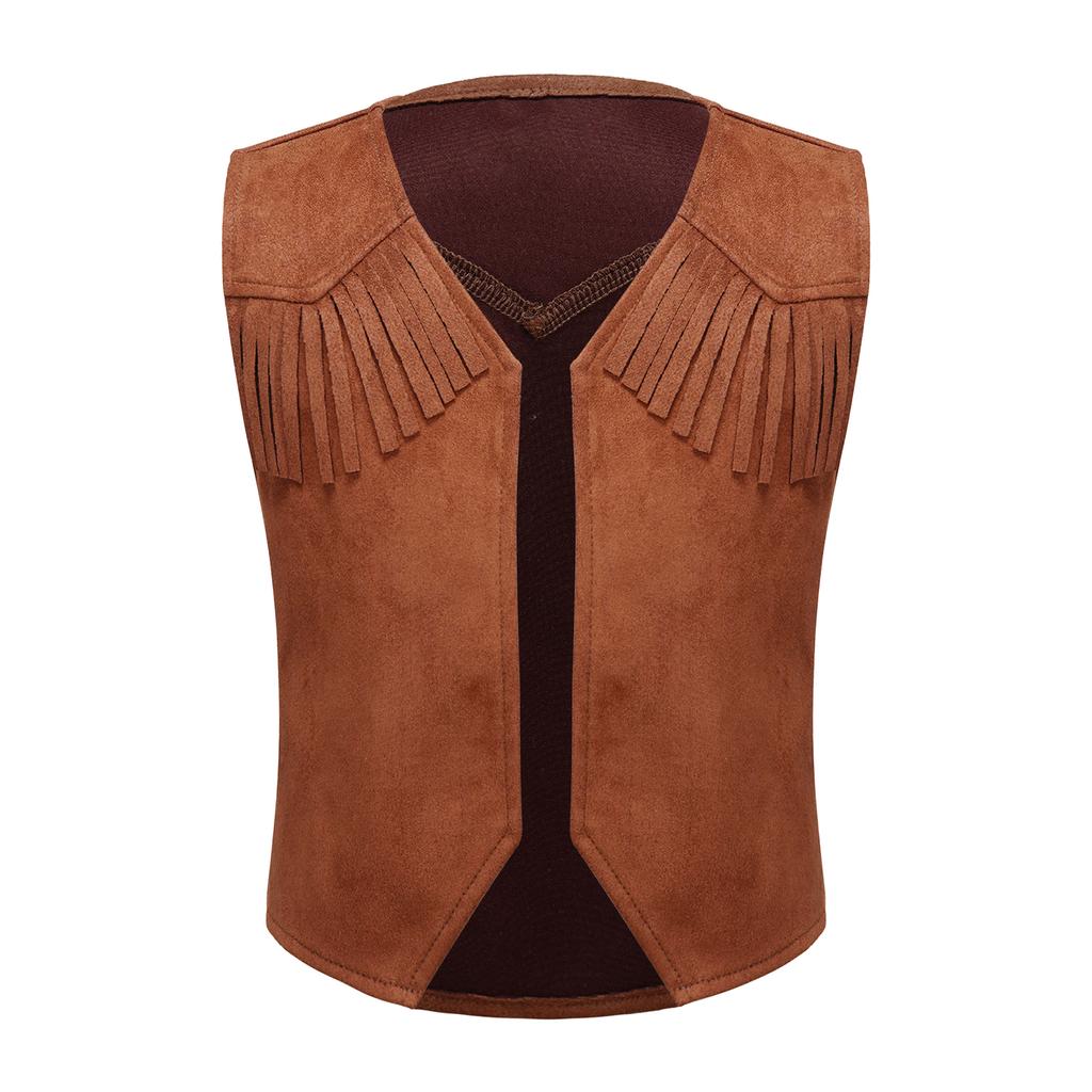 Детский ковбойский жилет в стиле вестерн для мальчиков, замшевая кожаная куртка с острым подолом для Хэллоуина, карнавала, вечеринки