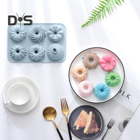 Сплошная цветная форма для выпечки с 6 отверстиями, пищевая прочная силиконовая форма для пончиков, шоколадных десертов, противень для выпечки