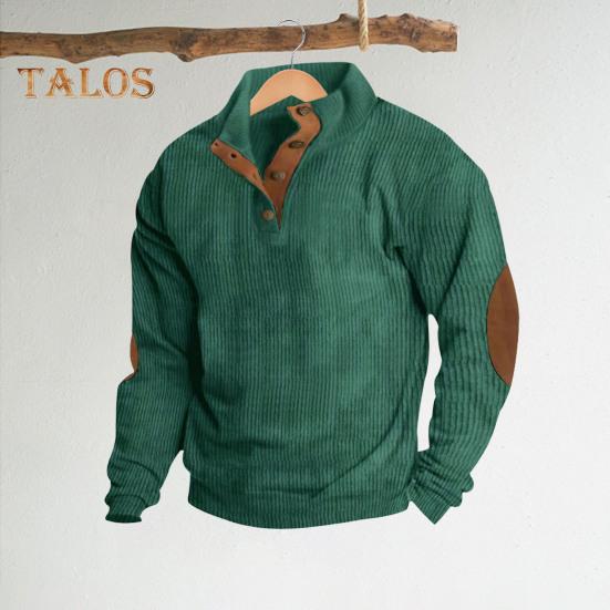 Весна Осень Мужской Топ Цветные Блоки Лоскутная Ретро Стиль Полуоткрытый Воротник-стойка Толстовка Плюс Размер Свободный Длинные Рукава Топ Повседневная Жизнь Офис И Отдых