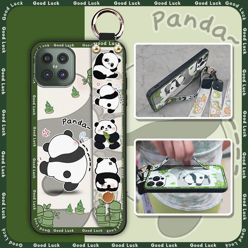 Durable Cute Phone Case For Cubot C30 Wrist Strap Anti-knock Cartoon Anti-dust Fashion Design Kickstand Waterproof Panda